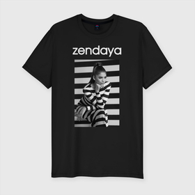 Мужская футболка хлопок Slim с принтом Зендея в Белгороде, 92% хлопок, 8% лайкра | приталенный силуэт, круглый вырез ворота, длина до линии бедра, короткий рукав | zendaya | актриса | зендея | модель | певица | полосатый | танцовщица