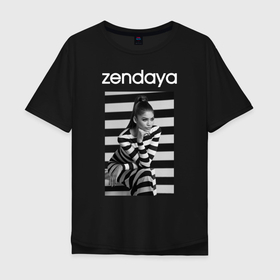 Мужская футболка хлопок Oversize с принтом Зендея в Курске, 100% хлопок | свободный крой, круглый ворот, “спинка” длиннее передней части | zendaya | актриса | зендея | модель | певица | полосатый | танцовщица