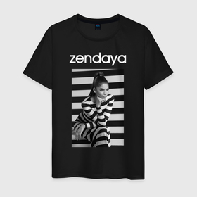 Мужская футболка хлопок с принтом Зендея в Екатеринбурге, 100% хлопок | прямой крой, круглый вырез горловины, длина до линии бедер, слегка спущенное плечо. | zendaya | актриса | зендея | модель | певица | полосатый | танцовщица