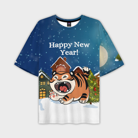 Мужская футболка OVERSIZE 3D с принтом Рычащий тигренок 2022 в Петрозаводске,  |  | 2022 | год тигра | новый год | новый год 2022 | символ года | тигр | тигренок | тигрица | тигры
