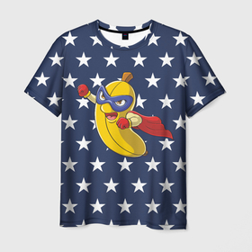 Мужская футболка 3D с принтом Супер банан в Курске, 100% полиэфир | прямой крой, круглый вырез горловины, длина до линии бедер | банан | еда | звезды | комикс | летающий банан | маска | супер герой