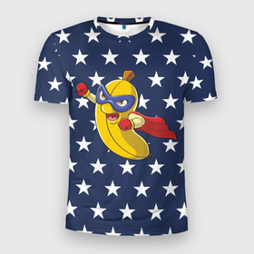 Мужская футболка 3D Slim с принтом Супер банан в Курске, 100% полиэстер с улучшенными характеристиками | приталенный силуэт, круглая горловина, широкие плечи, сужается к линии бедра | Тематика изображения на принте: банан | еда | звезды | комикс | летающий банан | маска | супер герой