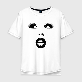 Мужская футболка хлопок Oversize с принтом Прекрасное женское лицо в Тюмени, 100% хлопок | свободный крой, круглый ворот, “спинка” длиннее передней части | eyelashes | face | fashion | lips | make up | глаза | губы | лицо | макияж | мода | ресницы