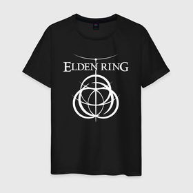Мужская футболка хлопок с принтом Elden Ring Логотип в Екатеринбурге, 100% хлопок | прямой крой, круглый вырез горловины, длина до линии бедер, слегка спущенное плечо. | elden | fantasy | logo | ring | ринг | элден