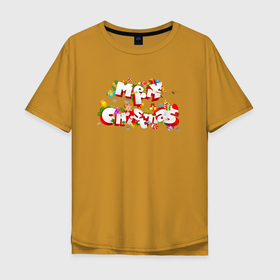 Мужская футболка хлопок Oversize с принтом Merry Christmas С Новым Годом и Рождеством (Надпись) в Белгороде, 100% хлопок | свободный крой, круглый ворот, “спинка” длиннее передней части | 2022 | black | cat | christmas | merry | new year | tiger | xmas | водяной | год тигра | новый год | паттерн | полосатый | рождество | снег | снежинки | тигры | узор | цветы | черный