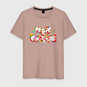 Мужская футболка хлопок с принтом Merry Christmas С Новым Годом и Рождеством (Надпись) в Белгороде, 100% хлопок | прямой крой, круглый вырез горловины, длина до линии бедер, слегка спущенное плечо. | 2022 | black | cat | christmas | merry | new year | tiger | xmas | водяной | год тигра | новый год | паттерн | полосатый | рождество | снег | снежинки | тигры | узор | цветы | черный