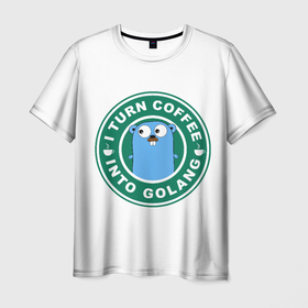 Мужская футболка 3D с принтом Я превращаю кофе в Golang. Gopger (суслик)    талисман программистов в Санкт-Петербурге, 100% полиэфир | прямой крой, круглый вырез горловины, длина до линии бедер | 404 | andoid | aws | backend | c | cloud | css | data | dev | devops | frontend | geek | git | github | go | golang | google | html | ios | java | jquery | js | linux | nodejs | php | python | react | science | script | web | дата | код | компьютер | лину