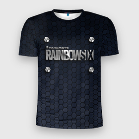 Мужская футболка 3D Slim с принтом Rainbow Six (Metal Logo) в Екатеринбурге, 100% полиэстер с улучшенными характеристиками | приталенный силуэт, круглая горловина, широкие плечи, сужается к линии бедра | extraction | ghost recon | rainbow six | siege | tom clancy | war | боец | воин | война | логотип | оружие | радуга | рейнбов | рейнбоу | рэйнбоу | солдат | том клэнси | шутер