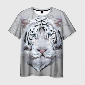Мужская футболка 3D с принтом Снежный нежный тигр в Екатеринбурге, 100% полиэфир | прямой крой, круглый вырез горловины, длина до линии бедер | tiger | белый тигр | животное | символ года | снежный тигр | тигр | хищник