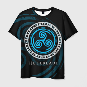Мужская футболка 3D с принтом Hellblade Senuas Sacrifice , 100% полиэфир | прямой крой, круглый вырез горловины, длина до линии бедер | hellblade | senuas sacrifice | triskeleon | triskeles | triskelion | игры | руны | символ | трискелион | трискель | хеллблейд