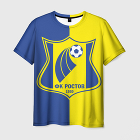 Мужская футболка 3D с принтом ФК РОСТОВ желто синие в Тюмени, 100% полиэфир | прямой крой, круглый вырез горловины, длина до линии бедер | fc | fc rostov | rostov | желто синие | пфк | ростов | ростов фк | фк | фк ростов | футбол | футбольный клуб