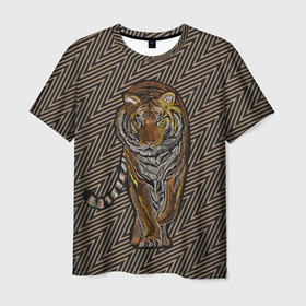 Мужская футболка 3D с принтом Благородный тигр в Новосибирске, 100% полиэфир | прямой крой, круглый вырез горловины, длина до линии бедер | благородный | грация | животное | символ года | тигр | хищник