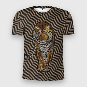 Мужская футболка 3D спортивная с принтом Благородный тигр , 100% полиэстер с улучшенными характеристиками | приталенный силуэт, круглая горловина, широкие плечи, сужается к линии бедра | Тематика изображения на принте: благородный | грация | животное | символ года | тигр | хищник