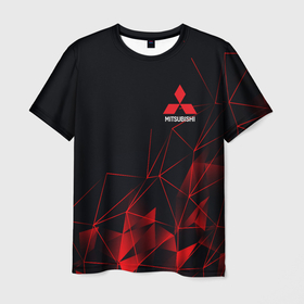 Мужская футболка 3D с принтом MITSUBISHI GEOMETRY RED SPORT JAPAN , 100% полиэфир | прямой крой, круглый вырез горловины, длина до линии бедер | japan | mitsubishi | sport | митсубиси | митсубиши | спорт | япония