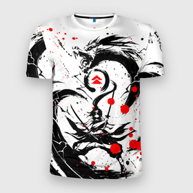 Мужская футболка 3D Slim с принтом GHOST OF TSUSHIMA ДРАКОН (НА СПИНЕ) в Тюмени, 100% полиэстер с улучшенными характеристиками | приталенный силуэт, круглая горловина, широкие плечи, сужается к линии бедра | death | game | ghost of tsushim | jin sakai | ninja | samurai | the ghost of tsushima | буке | вакидзаси | воин | вояк | дайсё | дзин сакай | иайто | игра | катана | кодати | мононофу | мститель | мушя | ниндзя | нодати | одати | призрак цу