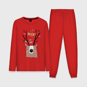 Мужская пижама хлопок (с лонгсливом) с принтом Рогатый О в Кировске,  |  | голова | новый год | олень | рога | рождество