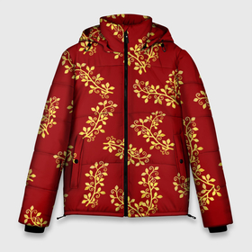 Мужская зимняя куртка 3D с принтом Золотые веточки на ярко красном фоне , верх — 100% полиэстер; подкладка — 100% полиэстер; утеплитель — 100% полиэстер | длина ниже бедра, свободный силуэт Оверсайз. Есть воротник-стойка, отстегивающийся капюшон и ветрозащитная планка. 

Боковые карманы с листочкой на кнопках и внутренний карман на молнии. | Тематика изображения на принте: gold | plants | red | twigs | веточки | день влюбленных | золото | золотой | красный | любовь | новый год | подарок | праздник | растения