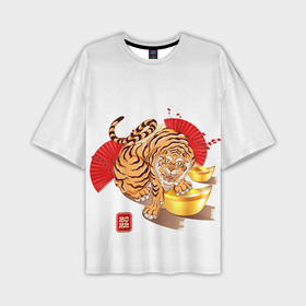 Мужская футболка OVERSIZE 3D с принтом Золотой тигр 2022 Tigr ,  |  | 2022 | new year | tiger | water tiger | водяной тигр | символ года