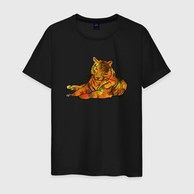 Мужская футболка хлопок с принтом Акварельный тигр 2022 , 100% хлопок | прямой крой, круглый вырез горловины, длина до линии бедер, слегка спущенное плечо. | дикие кошки | новый год | символ года | тигр | тигренок