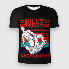 Мужская футболка 3D Slim с принтом Гачимучи дерется Gachi в Тюмени, 100% полиэстер с улучшенными характеристиками | приталенный силуэт, круглая горловина, широкие плечи, сужается к линии бедра | billy herrington | gachi | gachimuchi | билли | борьба | гачимучи | мем