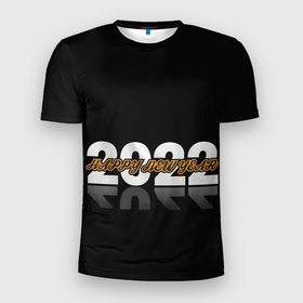 Мужская футболка 3D спортивная с принтом С Новым 2022 годом! в Санкт-Петербурге, 100% полиэстер с улучшенными характеристиками | приталенный силуэт, круглая горловина, широкие плечи, сужается к линии бедра | Тематика изображения на принте: 2022 | new year | tiger | water tiger | водяной тигр | символ года