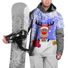 Накидка на куртку 3D с принтом Олень окруженный подарками в Новосибирске, 100% полиэстер |  | Тематика изображения на принте: 2021 | 2022 | happy new year 2022 | дед мороз | новый год | новый год 2022 | олень | олень  с подарками | санта | снежинки