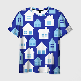 Мужская футболка 3D с принтом Хочу дом в Тюмени, 100% полиэфир | прямой крой, круглый вырез горловины, длина до линии бедер | Тематика изображения на принте: геометрия | город | дом | домики | зимний пейзаж