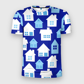 Мужская футболка 3D Slim с принтом Хочу дом в Санкт-Петербурге, 100% полиэстер с улучшенными характеристиками | приталенный силуэт, круглая горловина, широкие плечи, сужается к линии бедра | геометрия | город | дом | домики | зимний пейзаж