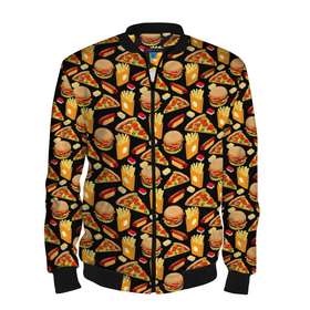 Мужской бомбер 3D с принтом Fast Food (Фастфуд) в Санкт-Петербурге, 100% полиэстер | застегивается на молнию, по бокам два кармана без застежек, по низу бомбера и на воротнике - эластичная резинка | Тематика изображения на принте: burger | cheeseburger | fast food | hamburger | hot dog | pizza | taco burrito | блюдо | бургер | быстрое питание | гамбургер | еда | жратва | завтрак | корм | кушанье | макдоналдс | обед | перекус | пицца | пища | повар