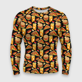 Мужской рашгард 3D с принтом Fast Food (Фастфуд) в Екатеринбурге,  |  | burger | cheeseburger | fast food | hamburger | hot dog | pizza | taco burrito | блюдо | бургер | быстрое питание | гамбургер | еда | жратва | завтрак | корм | кушанье | макдоналдс | обед | перекус | пицца | пища | повар