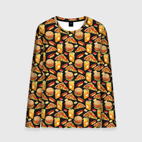 Мужской лонгслив 3D с принтом Fast Food (Фастфуд) в Тюмени, 100% полиэстер | длинные рукава, круглый вырез горловины, полуприлегающий силуэт | Тематика изображения на принте: burger | cheeseburger | fast food | hamburger | hot dog | pizza | taco burrito | блюдо | бургер | быстрое питание | гамбургер | еда | жратва | завтрак | корм | кушанье | макдоналдс | обед | перекус | пицца | пища | повар