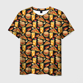 Мужская футболка 3D с принтом Fast Food (Фастфуд) в Тюмени, 100% полиэфир | прямой крой, круглый вырез горловины, длина до линии бедер | Тематика изображения на принте: burger | cheeseburger | fast food | hamburger | hot dog | pizza | taco burrito | блюдо | бургер | быстрое питание | гамбургер | еда | жратва | завтрак | корм | кушанье | макдоналдс | обед | перекус | пицца | пища | повар