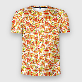 Мужская футболка 3D Slim с принтом Пицца (Pizza) в Петрозаводске, 100% полиэстер с улучшенными характеристиками | приталенный силуэт, круглая горловина, широкие плечи, сужается к линии бедра | fast food | pizza | pizzeria | блюдо | быстрое питание | еда | жратва | завтрак | застол | ингредиенты для пиццы | итальянская еда | корм | кухня | кушанье | лепёшка | обед | перекус | пирог | пицца | пиццерия | пища