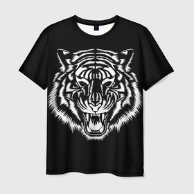 Мужская футболка 3D с принтом Сильный тигр , 100% полиэфир | прямой крой, круглый вырез горловины, длина до линии бедер | Тематика изображения на принте: 2022 | strong | tiger | сильный | тигр