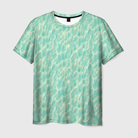 Мужская футболка 3D с принтом Лазурная вода в Петрозаводске, 100% полиэфир | прямой крой, круглый вырез горловины, длина до линии бедер | берег | вода | волны | голубая лагуна | море | одежда с водой | океан | пляж | река | речка