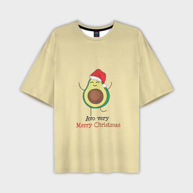 Мужская футболка OVERSIZE 3D с принтом Avo Merry Christmas в Белгороде,  |  | Тематика изображения на принте: avocado | santa | the hood | авокадо | колпак