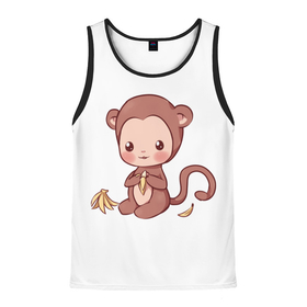 Мужская майка 3D с принтом Милая обезьяна ест банан в Курске, 100% полиэстер | круглая горловина, приталенный силуэт, длина до линии бедра. Пройма и горловина окантованы тонкой бейкой | Тематика изображения на принте: бананы | животное | животные | милое | милое животное | мир | обезьяна