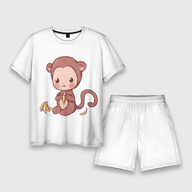 Мужской костюм с шортами 3D с принтом Милая обезьяна ест банан ,  |  | бананы | животное | животные | милое | милое животное | мир | обезьяна