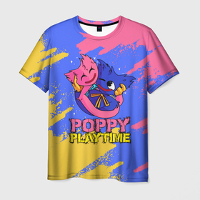 Мужская футболка 3D с принтом Huggy Wuggy and Kissy Missy   Poppy Playtime в Курске, 100% полиэфир | прямой крой, круглый вырез горловины, длина до линии бедер | kissy missy | poppy playtime | игра | кисси мисси | монстр | плэйтайм | попи плей тайм | попи плэй тайм | попиплейтам | попиплэйтайм | поппи плейтайм | поппиплэйтайм | хагги вагги | хаги ваги | хоррор