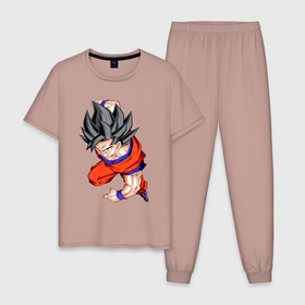 Мужская пижама хлопок с принтом Son Goku (Dragon Ball Z) в Новосибирске, 100% хлопок | брюки и футболка прямого кроя, без карманов, на брюках мягкая резинка на поясе и по низу штанин
 | anime | dragonball | goku | аниме | анимэ | гоку | драконий | жемчуг | манга