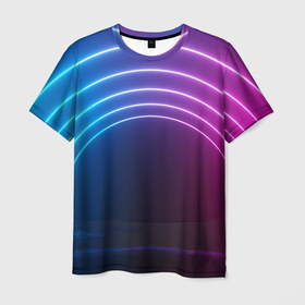 Мужская футболка 3D с принтом Арка неонового света full version в Белгороде, 100% полиэфир | прямой крой, круглый вырез горловины, длина до линии бедер | абстракция | арка | детям | для детей | дуга | киберпанк | кислотный | неон | неоновая | неоновый | свет | ультра | яркий