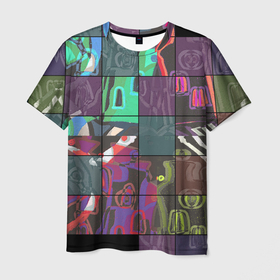 Мужская футболка 3D с принтом Мир в квадрате в Санкт-Петербурге, 100% полиэфир | прямой крой, круглый вырез горловины, длина до линии бедер | в топе | в тренде | дизайн | крадрат | мультики | мультяшный мир | нарисованный город | новинка | орнамент | популярное | сетка | топ | узор