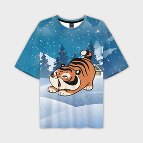 Мужская футболка OVERSIZE 3D с принтом Тигренок подтягивается в Петрозаводске,  |  | 2022 | год тигра | новый год | новый год 2022 | символ года | тигр | тигренок | тигрица | тигры