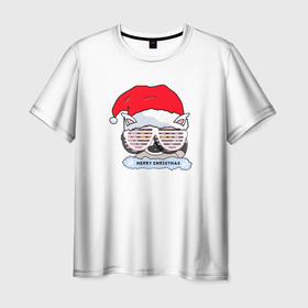 Мужская футболка 3D с принтом Новогодний Диско Енотик в Белгороде, 100% полиэфир | прямой крой, круглый вырез горловины, длина до линии бедер | Тематика изображения на принте: енот | енотики | новогоднийенот | подарокенот | рождество