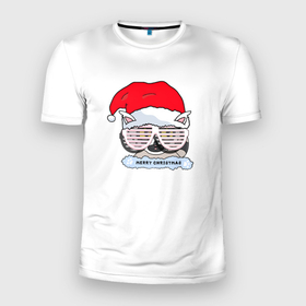 Мужская футболка 3D спортивная с принтом Новогодний Диско Енотик в Екатеринбурге, 100% полиэстер с улучшенными характеристиками | приталенный силуэт, круглая горловина, широкие плечи, сужается к линии бедра | Тематика изображения на принте: енот | енотики | новогоднийенот | подарокенот | рождество