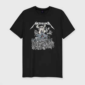 Мужская футболка хлопок Slim с принтом Metallica   thrash metal style в Тюмени, 92% хлопок, 8% лайкра | приталенный силуэт, круглый вырез ворота, длина до линии бедра, короткий рукав | california | group | hard rock | horns | hype | los angeles | metallica | skull | thrash metal | usa | группа | калифорния | лос   анджелес | рога | сша | трэш метал | хайп | череп