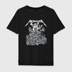 Мужская футболка хлопок Oversize с принтом Metallica   thrash metal style в Екатеринбурге, 100% хлопок | свободный крой, круглый ворот, “спинка” длиннее передней части | california | group | hard rock | horns | hype | los angeles | metallica | skull | thrash metal | usa | группа | калифорния | лос   анджелес | рога | сша | трэш метал | хайп | череп