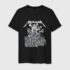 Мужская футболка хлопок с принтом Metallica   thrash metal style в Тюмени, 100% хлопок | прямой крой, круглый вырез горловины, длина до линии бедер, слегка спущенное плечо. | Тематика изображения на принте: california | group | hard rock | horns | hype | los angeles | metallica | skull | thrash metal | usa | группа | калифорния | лос   анджелес | рога | сша | трэш метал | хайп | череп