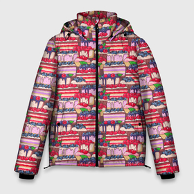 Мужская зимняя куртка 3D с принтом Торты со свежими ягодами в Санкт-Петербурге, верх — 100% полиэстер; подкладка — 100% полиэстер; утеплитель — 100% полиэстер | длина ниже бедра, свободный силуэт Оверсайз. Есть воротник-стойка, отстегивающийся капюшон и ветрозащитная планка. 

Боковые карманы с листочкой на кнопках и внутренний карман на молнии. | chocolate | cream | dessert | ice cream | marmalade | sweets | вкусности | глазурь | день рождения | десерт | еда | зефир | кексы | конфеты | крем | лакомства | мармелад | мороженое | печенье | пироги | пирожные | пища | пончики