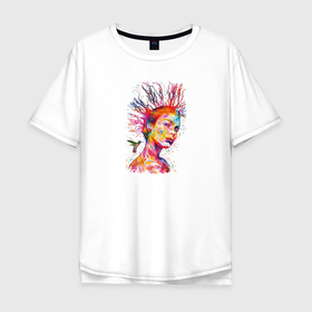 Мужская футболка хлопок Oversize с принтом Сила Природы в Тюмени, 100% хлопок | свободный крой, круглый ворот, “спинка” длиннее передней части | popart | wow | веточки | девушка | женщина | колибри | кудри | птица